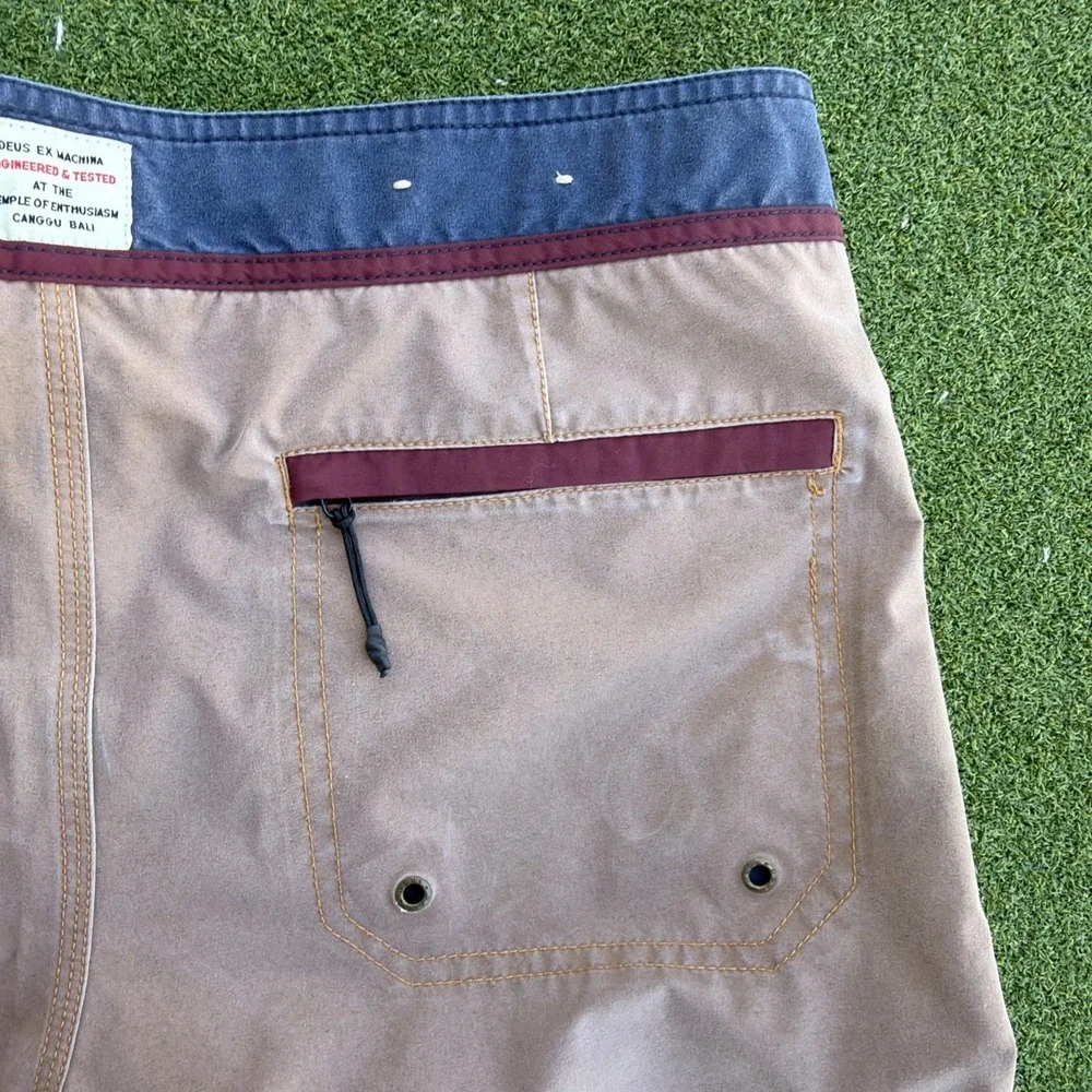 Deus Ex Machina Swim Board Shorts Mens 34 Brown Colourblock Drawstring